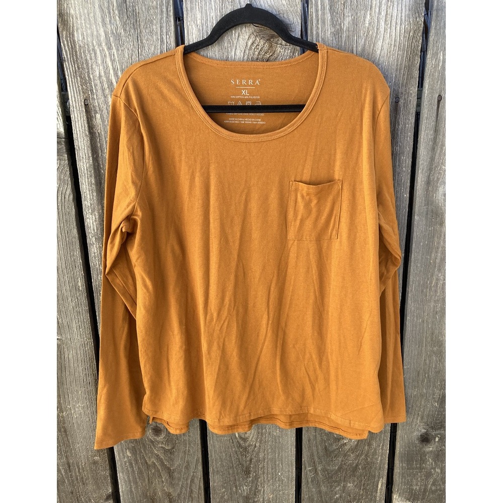 Women's Serra Dijon Solid Pocket LS T-Shirt XL Round Cotton Stretch Light Active